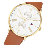 Tommy Hilfiger Jenna Quartz White Dial Brown Leather Strap Watch for Women - 1782073