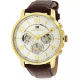 Tommy Hilfiger Keagan Quartz Silver Dial Brown Leather Strap Watch for Men - 1791291