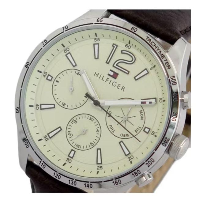 Tommy Hilfiger Gavin Chronograph White Dial Brown Leather Strap Watch for Men - 1791467