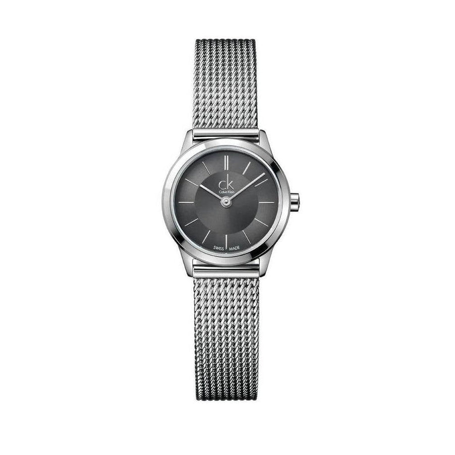 Calvin Klein Minimal Grey Dial Silver Mesh Bracelet Watch for Women - K3M23124