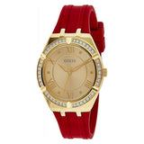 Guess Cosmo Diamonds Gold Dial Red Rubber Strap Watch for Women - GW0034L6