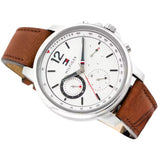 Tommy Hilfiger Landon Chronograph White Dial Brown Leather Strap Watch for Men - 1791531