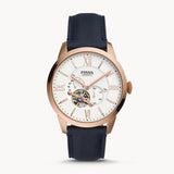 Fossil Townsman Automatic White Dial Navy Blue Leather Strap Watch for Men - ME3171