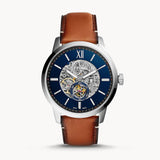 Fossil Townsman Automatic Skeleton Blue Dial Brown Leather Strap Watch for Men - ME3154