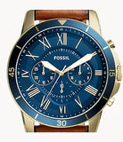 Fossil Grant Sport Chronograph Blue Dial Brown Leather Strap Watch for Men - FS5268