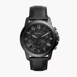 Fossil Grant Chronograph Black Dial Black Leather Strap Watch for Men - FS5132