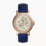 Fossil Original Boyfriend Skeleton White Dial Blue Leather Strap Watch for Women - ME3086