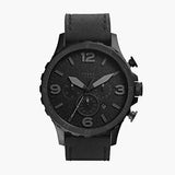 Fossil Nate Chronograph Black Dial Black Leather Strap Watch for Men - JR1354