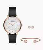 Emporio Armani Kappa Mother of Pearl Dial Black Leather Strap Watch For Women - AR80011