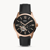 Fossil Townsman Automatic Black Dial Black Leather Strap Watch for Men - ME3170