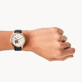 Fossil Townsman Automatic White Dial Navy Blue Leather Strap Watch for Men - ME3171