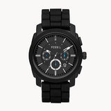 Fossil Machine Chronograph Black Dial Black Silicone Strap Watch for Men - FS4487