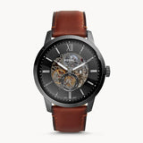 Fossil Townsman Automatic Skeleton Black Dial Brown Leather Strap Watch for Men - ME3181