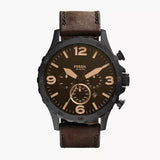 Fossil Nate Chronograph Brown Dial Brown Leather Strap Watch for Men - JR1487