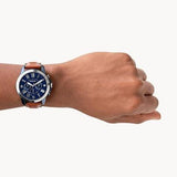 Fossil Grant Chronograph Blue Dial Brown Leather Strap Watch for Men - FS5151