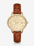 Michael Kors Whitley Quartz Gold Dial Brown Leather Strap Watch For Women - MK2428