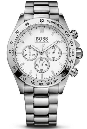 Hugo Boss Ikon Chronograph White Dial Silver Steel Strap Watch for Men - 1512962