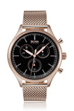 Hugo Boss Companion Quartz Black Dial Rose Gold Mesh Bracelet Watch For Men - HB1513548