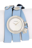 Versace V Flare Silver Dial Blue Leather Strap Watch for Women - VEBN00118