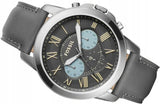 Fossil Grant Chronograph Gunmetal Grey Dial Grey Leather Strap Watch for Men - FS5183