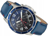 Fossil Grant Chronograph Blue Dial Blue Leather Strap Watch for Men - FS5373