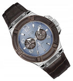 Guess Rigor Analogue Quartz Blue Dial Brown Leather Strap Watch For Men - W0040G10