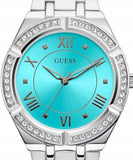 Guess Cosmo Diamonds Turquoise Dial Silver Steel Strap Watch for Women - GW0033L7