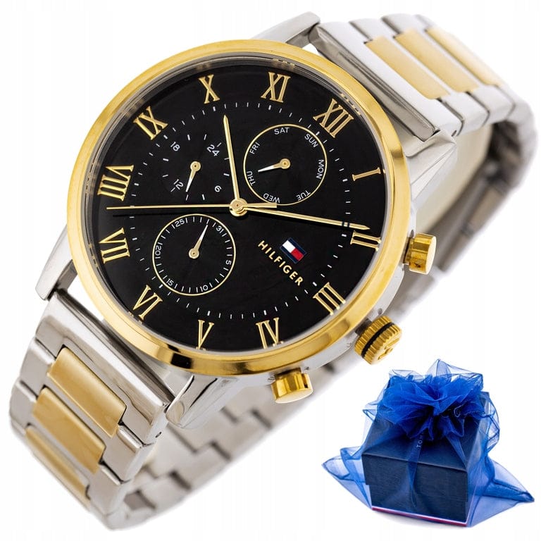 Tommy Hilfiger Analog Black Dial Two Tone Steel Strap Watch for Men - 1791539