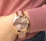 Michael Kors Slim Runway Rose Gold Dial Two Tone Steel Strap Watch for Women - MK4294