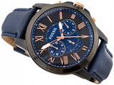 Fossil Grant Chronograph Black Dial Blue Leather Strap Watch for Men - FS5061