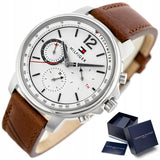 Tommy Hilfiger Landon Chronograph White Dial Brown Leather Strap Watch for Men - 1791531