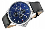 Tommy Hilfiger Shawn Multifunction Quartz Blue Dial Black Leather Strap Watch for Men - 1791616