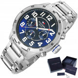 Tommy Hilfiger Trent Chronograph Blue Dial Silver Steel Strap Watch for Men - 1791053