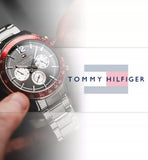 Tommy Hilfiger Luke Chronograph Black Dial Silver Steel Strap Watch for Men - 1791122