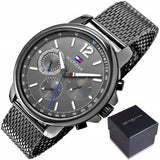 Tommy Hilfiger London Chronograph Grey Dial Grey Mesh Bracelet Watch for Men - 1791530