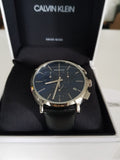 Calvin Klein Chronograph Blue Dial Black Leather Strap Watch for Men - K8Q371CN