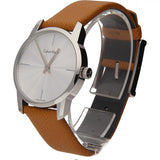 Calvin Klein City Silver Dial Orange Leather Strap Watch for Women - K2G231G6