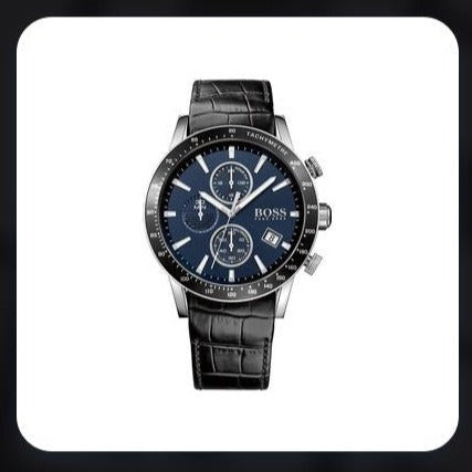 Hugo Boss Rafale Chronograph Quartz Blue Dial Black Leather Strap Watch For Men - HB1513391