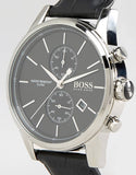 Hugo Boss Jet Black Dial Black Leather Strap Watch for Men - 1513279