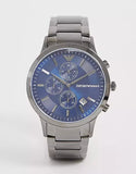 Emporio Armani Renato Chronograph Quartz Blue Dial Black Steel Strap Watch For Men - AR11215