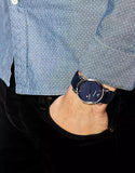 Emporio Armani Classic Quartz Blue Dial Black Leather Strap Watch For Men - AR1731