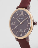 Fossil Jacqueline Burgundy Dial Burgundy Leather Strap Watch for Women  - ES4099