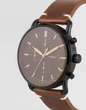 Fossil Commuter Chronograph Black Dial Brown Leather Strap Watch for Men - FS5403