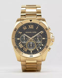 Michael Kors Brecken Chronograph Quartz Black Dial Gold Steel Strap Watch For Men - MK8481