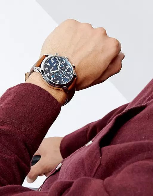 Michael Kors Gage Chronograph Blue Dial Brown Leather Strap Watch For Men - MK8362