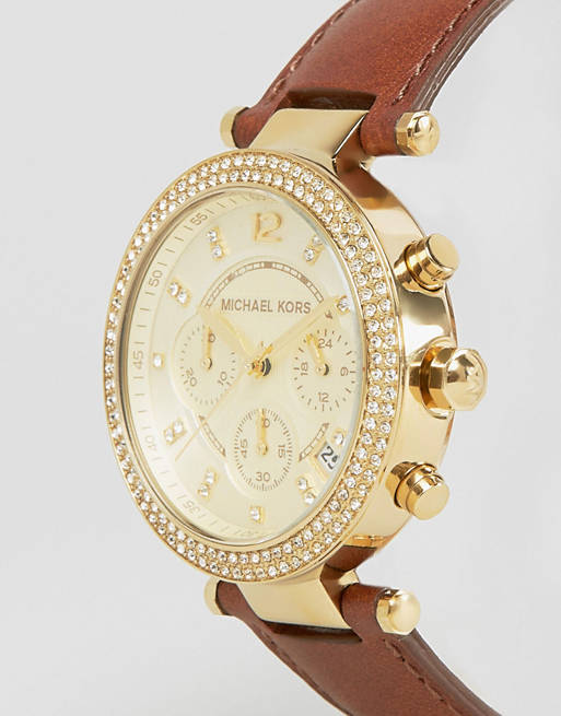 Michael Kors Parker Champagne Dial Brown Leather Strap Watch for Women - MK2249