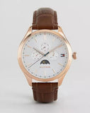 Tommy Hilfiger Oliver Chronograph White Dial Brown Leather Strap Watch for Men - 1791306