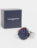 Tommy Hilfiger Bank Chronograph Blue Dial Silver Steel Strap Watch for Men - 1791718