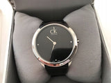 Calvin Klein Minimal Black Dial Black Leather Strap Watch for Men - K3M221CS