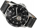 Fossil Crewmaster Sports Automatic Black Dial Black Leather Strap Watch for Men - ME3148